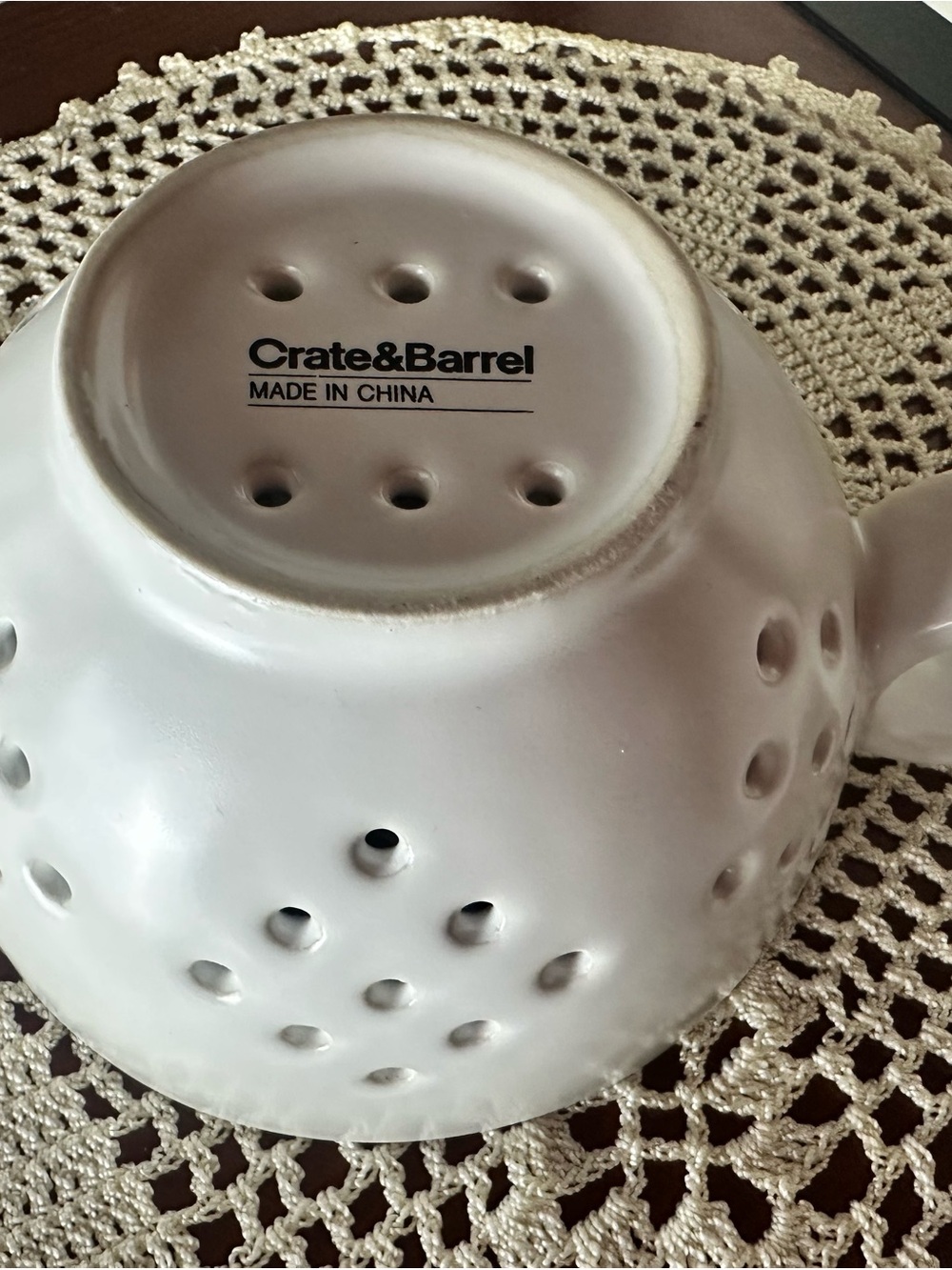 Crate&Barrel White Ceramic Colander with Side Handle